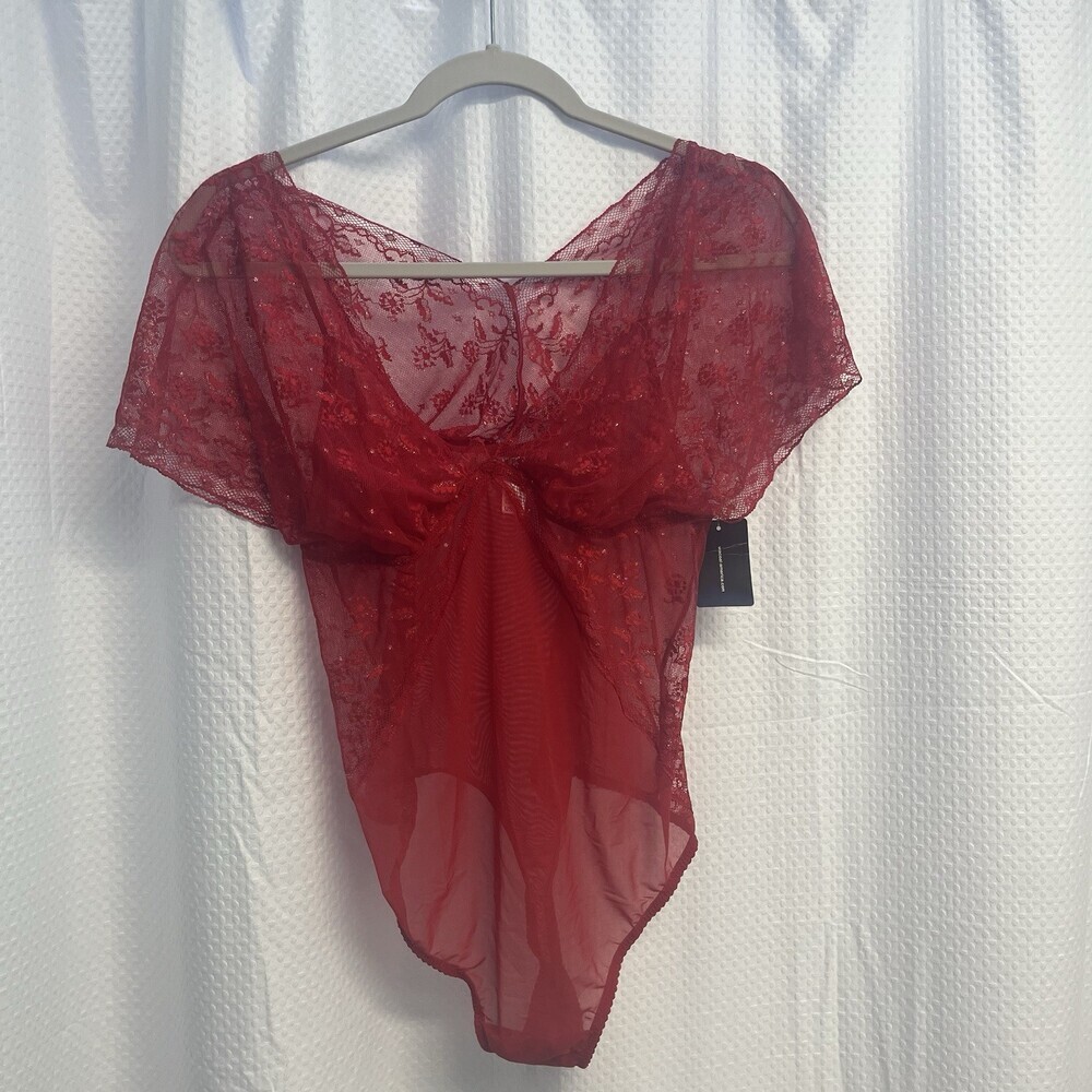 Wacoal Lifted in Luxury Red Lace‎ Thong Bodysuit Large Sexy Valentines Day